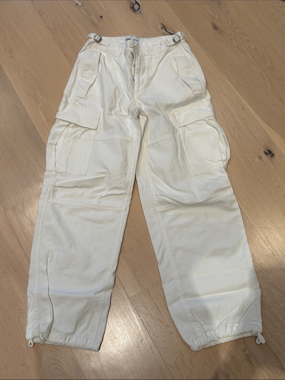 Women’s White Cargo Pants with Adjustable Hem